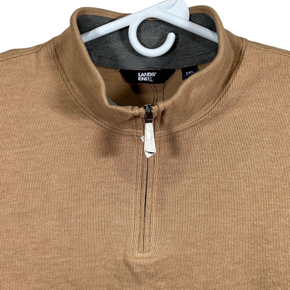 Lands End Mens 2XL Ribbed Quarter Zip‎ Pullover Rich Camel Heather NEW